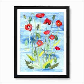 Poppies In Blue Art Print