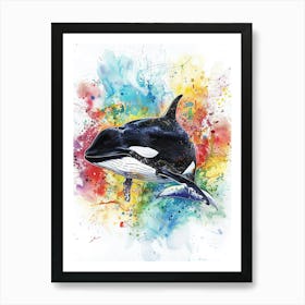 Killer Whale Colourful Watercolour 1 Art Print