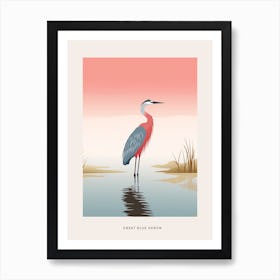 Minimalist Great Blue Heron 3 Bird Poster Art Print