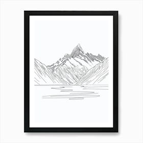 Mount Cook Usa Line Drawing 6 Art Print