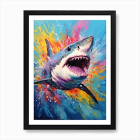  A Great White Shark Vibrant Paint Splash 3 Art Print