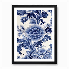 Vintage Flowers Delft Tile Illustration 2 Art Print