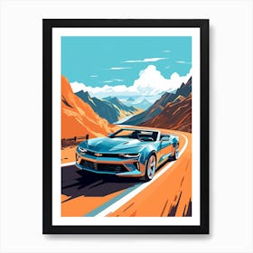 A Chevrolet Camaro In The Route Des Grandes Alpes Illustration 1 Art Print