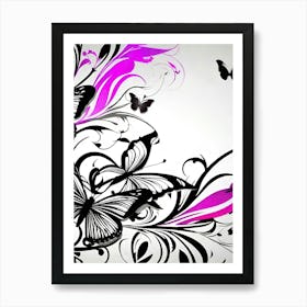 Black And Pink Butterflies 1 Art Print