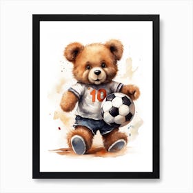 Football Teddy Bear Painting Watercolour 3 Art Print