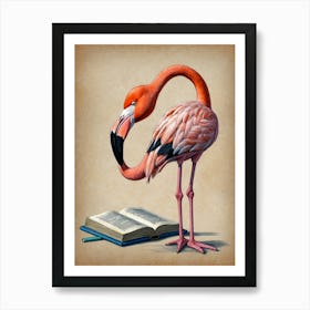 Flamingo Reading Book Art Print