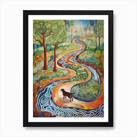 Painting Of A Dog In Garden Of Cosmic Speculation, United Kingdom In The Style Of Watercolour 02 Art Print