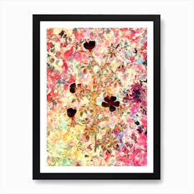Impressionist Hedge Rose Botanical Painting in Blush Pink and Gold Art Print