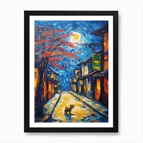 Painting Of Tokyo With A Cat In The Style Of Expressionism 2 Art Print