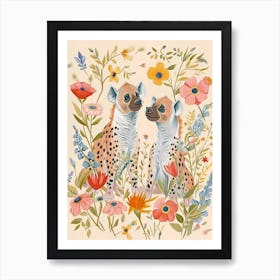 Folksy Floral Animal Drawing Hyena 3 Art Print