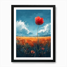 Red Flower In The Field Art Print