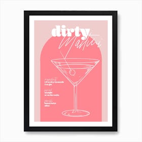 Vintage Retro Inspired Dirty Martini Recipe Pink And Dark Pink Art Print