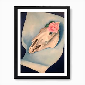 Georgia O'Keeffe - Horse's Skull with Pink Rose Art Print