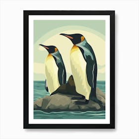 King Penguin Sea Lion Island Minimalist Illustration 3 Art Print