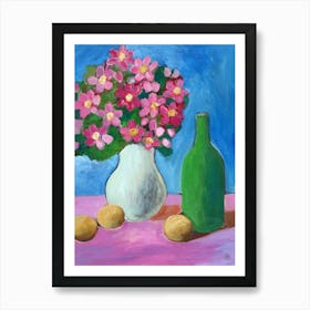 Still Life With A Bottle - Anton Maliar painting floral flowers vase blue pink green red kitchen vertical hand painted Art Print