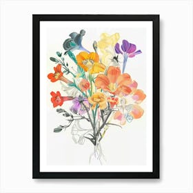 Freesia 2 Collage Flower Bouquet Art Print