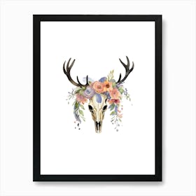 Deer Skull With Flowers Art Print