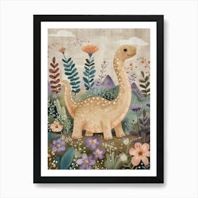 Dinosaur In The Floral Garden 1 Art Print