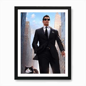 Businessman Wearing Sleek Sunglasses Sporting A Sharp Tailored Suit Standing Confidently In A Bus (6) Art Print