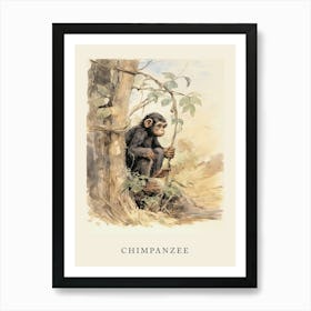 Beatrix Potter Inspired  Animal Watercolour Chimpanzee 2 Art Print