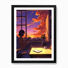 Anime Girl Reading A Book 3 Art Print