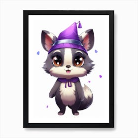 Cute Kawaii Cartoon Raccoon 6 Art Print