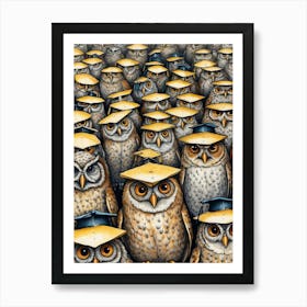 Owls In Graduation Caps Art Print