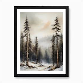 Winter Pine Forest Christmas Painting (27) Art Print
