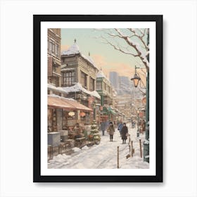 Vintage Winter Illustration Tokyo Japan 2 Art Print