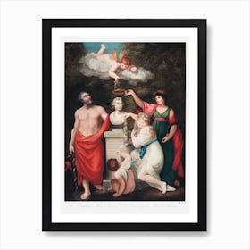 Flora, Aesculapius, Ceres, With Cupid, Honoring The Bust Of Linnaeus From The Temple Of Flora (1807), Robert John Thornton Art Print