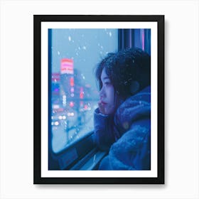 Girl Looking Out Of A Train Window Art Print