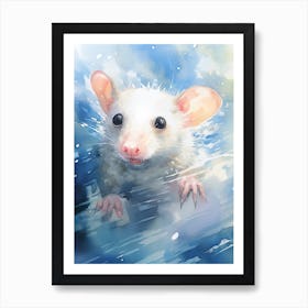 Light Watercolor Painting Of A Swimming Possum 3 Art Print