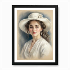 Victorian Lady In White Hat Art Print