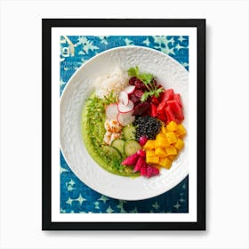 A Photograph Of A Visually Compelling Assortment Of Antioxidant Rich Foods On A Porcelain Dish With (1) Art Print