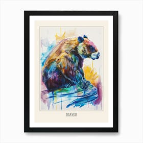 Beaver Colourful Watercolour 1 Poster Art Print