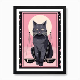 The Justice Tarot Card, Black Cat In Pink 0 Art Print