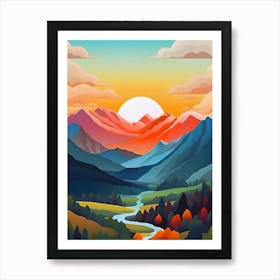 Landscape With Mountains And River Art Print