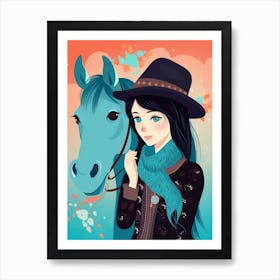 Cute Cowgirl With Horse 2 Art Print