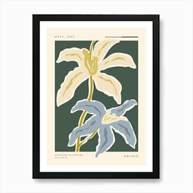 Winter flowers Orchid, Flower market, Neutral retro poster, Abstract flowers Art Print