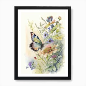 Butterfly In Garden Watercolour Ink 1 Art Print