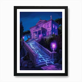 Purple House At Night Art Print