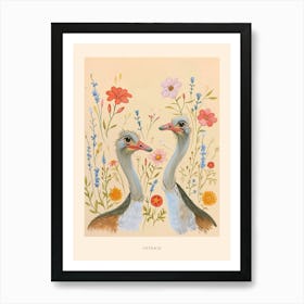 Folksy Floral Animal Drawing Ostrich 2 Poster Poster