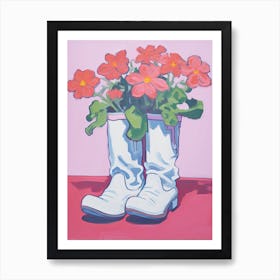 A Painting Of Cowboy Boots With Pink Flowers, Fauvist Style, Still Life 4 Art Print