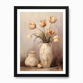 Tulip, Autumn Fall Flowers Sitting In A White Vase, Farmhouse Style 4 Art Print