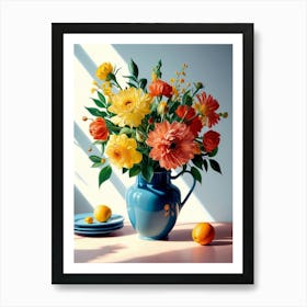 Flowers In A Blue Vase 4 Art Print