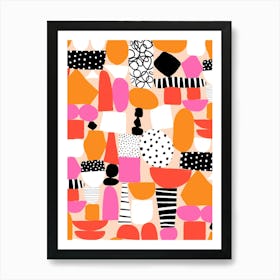 Abstract Shapes Collage Pink Red Orange Black Art Print