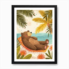 Brown Bear Relaxing In A Hot Spring Storybook Illustration 4 Art Print