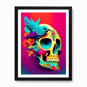 Skull With Bird Motifs Colourful Pop Art Art Print