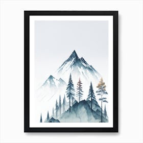 Mountain And Forest In Minimalist Watercolor Vertical Composition 180 Art Print