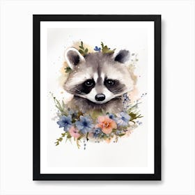 Floral Baby Raccoon Watercolour 4 Art Print